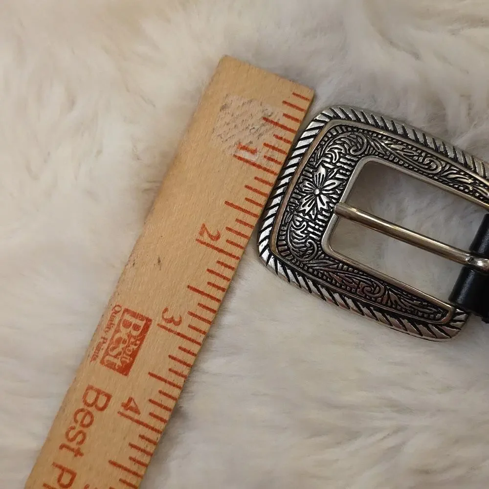Vintage Black Braided Leather Western Cowgirl Conch Belt Womens ML